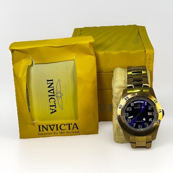 INVICTA Men\'s Specialty Blue Dial 18k Yellow Gold Plated Watch- Model 5762 w Box main image 4